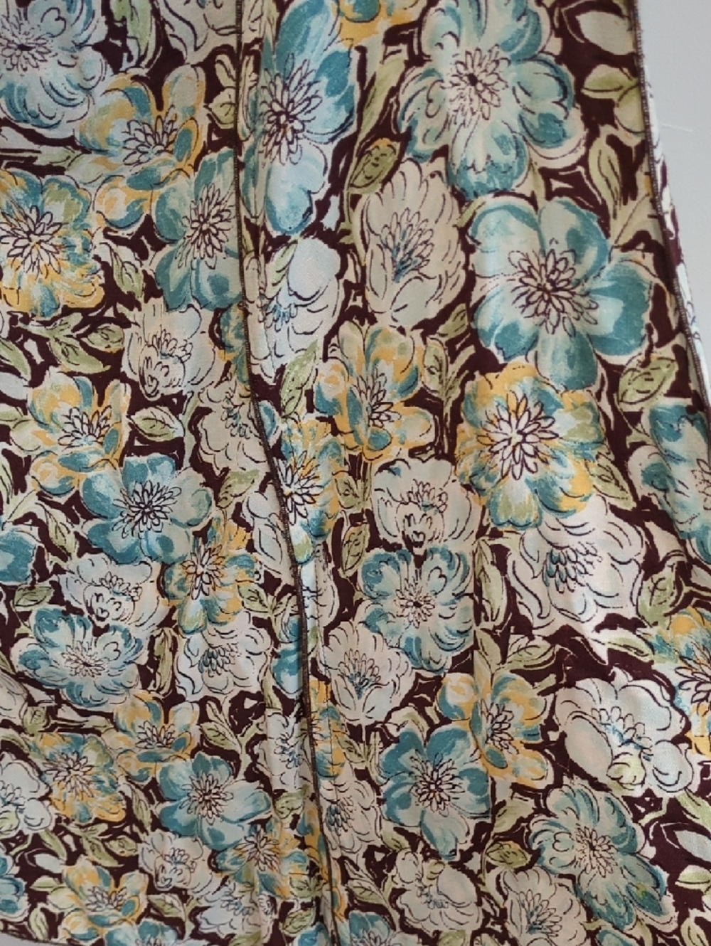 Loco Lindo Vintage Y2K 90s Floral A-Line Skirt in Teal Brown Cream Size Large - Picture 5 of 8